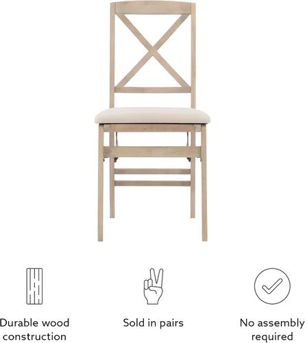 Miniatura 10 de Keira Silla plegable de madera gris lavado con asiento tapizado beige y respaldo clásico de madera X por Linon