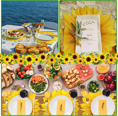 Miniatura 5 de Teling Paquete de 100 manteles individuales desechables de papel de girasol de 13 pulgadas, manteles individuales de mesa de verano para novia, baby