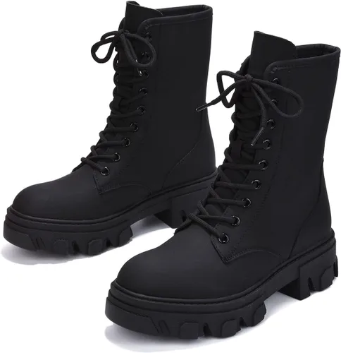 Miniatura 3 de Cape Robbin Chrisley Botas de combate para mujer, botas de plataforma con tacones gruesos de bloque, botas altas para mujer
