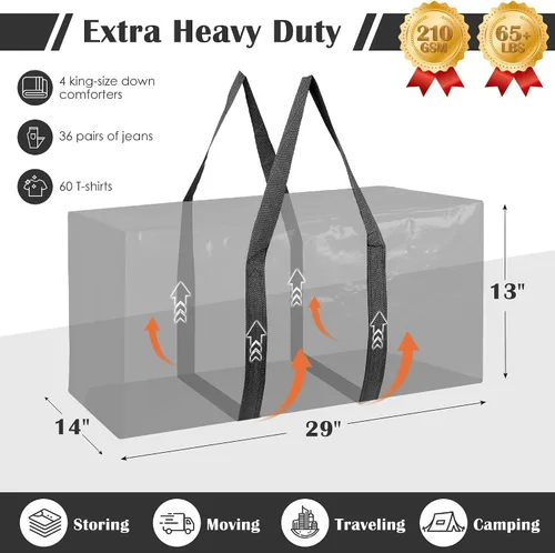 Miniatura 2 de Paquete de 6 bolsas de mudanza con cremallera lateral completamente abierta, extra grandes de 93 L, resistentes al agua, plegables para Negro