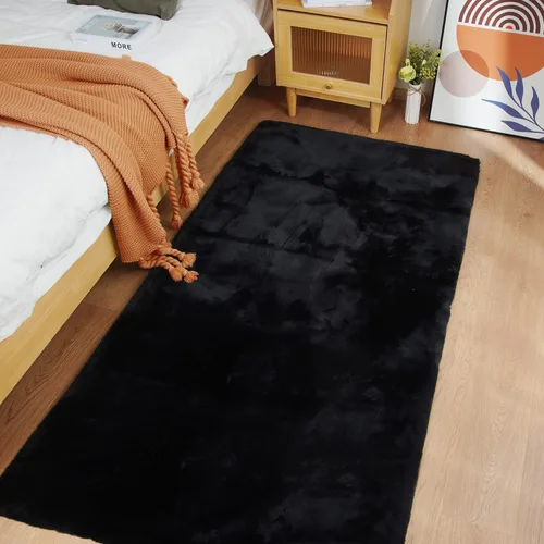 Miniatura 89 de Ghouse Alfombra ultrasuave de pelo sintético de conejo, alfombras lavables a máquina para dormitorio, alfombras esponjosas para sala de estar, Blanco