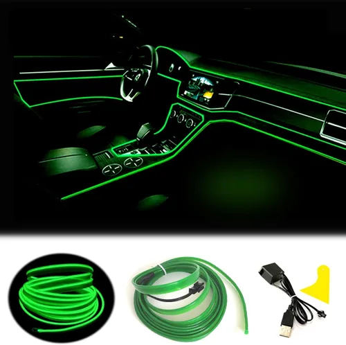 Miniatura 23 de Tira de luces LED de cable electroluminiscente azul para interior de automóvil, 6.5 pies de cable de neón con controlador USB de 5 voltios
