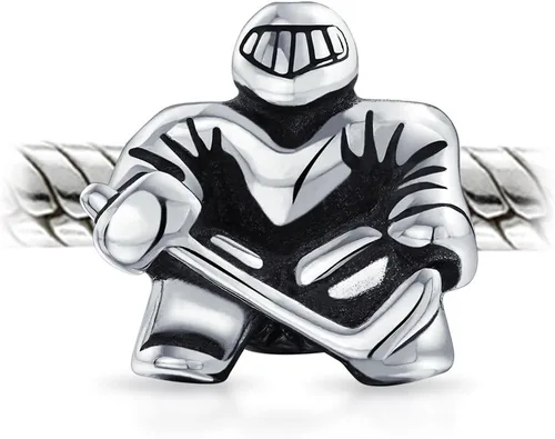 Miniatura 3 de Ice Goalie Sports Team Hockey Player Charm Bead para mujeres adolescentes oxidado plata esterlina .925 compatible con pulsera europea, Metal, No es