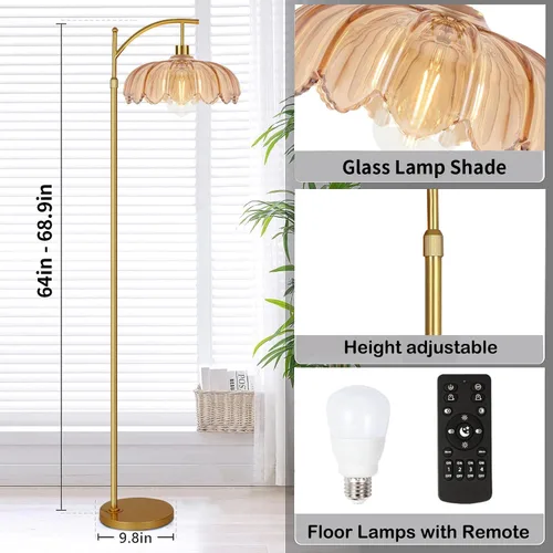Miniatura 3 de AHDWDW Lámpara de Pie de Arco Dorado para Sala de Estar, Dormitorio, Lámparas de Pie Modernas Ajustables Únicas con Control Remoto, Lámpara de Pie