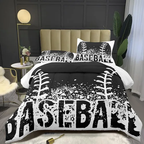 Juego de edredón Bodhi para niños individual, edredón de béisbol para niños con fundas de almohada, juego de ropa de cama deportiva de béisbol en