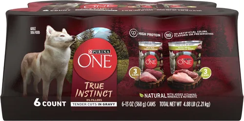 Purina ONE True Instinct - Cortes tiernos en salsa con pavo verdadero y venado, y con pollo verdadero y pato, alimento húmedo para perros alto en