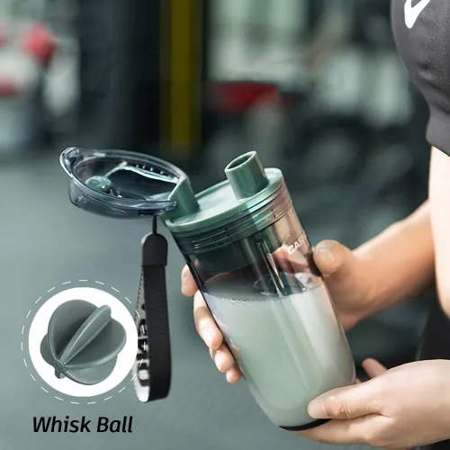 Miniatura 3 de Botella mezcladora de proteínas para gimnasio, botellas mezcladoras para mezclas de proteínas, taza agitadora Soylent con bola batidora, correa