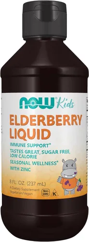 NOW Foods Suplementos, saúco líquido para niños con zinc y astrágalo, apoyo inmunológico*, 8 onzas, el embalaje puede variar