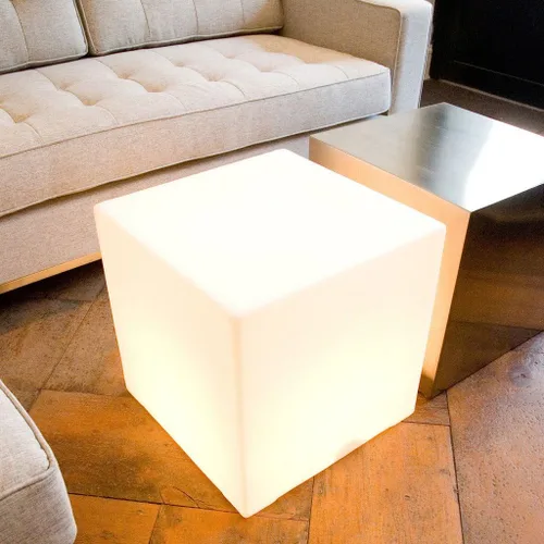 Mr.Go Mesa de Cubo con Luz LED de 20 Pulgadas, Silla de Cubo LED Grande con Luz, Asiento de Cubo Brillante de 16 Colores RGB con Control Remoto -