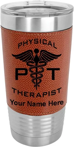Miniatura 12 de LaserGram Taza aislada al vacío de 20 onzas, fisioterapeuta PT, grabado personalizado incluido (piel sintética, estilo béisbol)