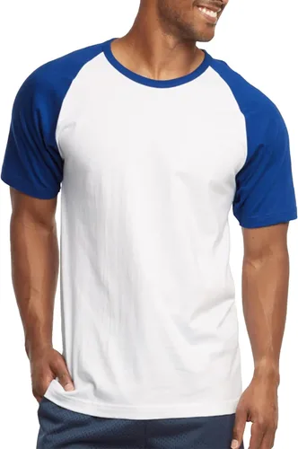 Miniatura 13 de Camiseta de béisbol raglán para hombre, de algodón, dos tonos, casual, atlética