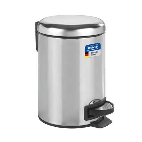 WENKO Cesta, cubo de basura pequeño con tapa y pedal, cubo de basura para baño con cubo interior extraíble, acero inoxidable, brillante, 0.79 Gris