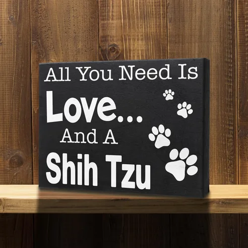 Miniatura 6 de JennyGems Regalos de Shih Tzu, letrero de madera con texto en inglés «All You Need Is Love and a Shih Tzu», decoración de estante y colgante