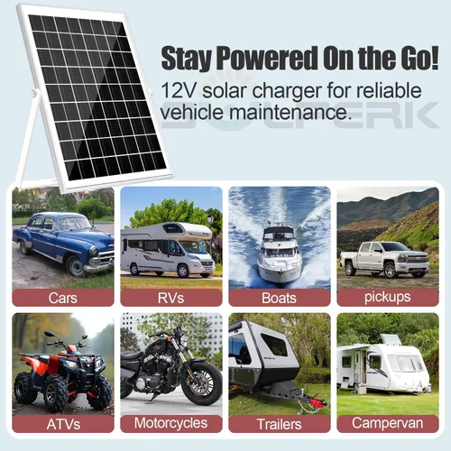 Miniatura 5 de SOLPERK Kit de panel solar de 10 W 12 V, cargador de batería solar impermeable + controlador MPPT inteligente + soporte de montaje ajustable