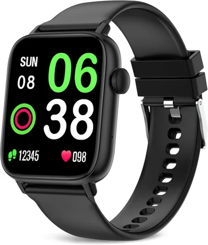Reloj inteligente con monitor de frecuencia cardíaca, monitor de actividad con podómetro, monitor de sueño, contador de calorías y pasos, reloj Negro