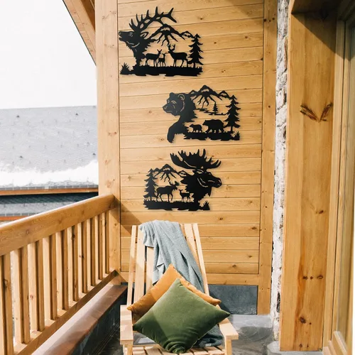 Miniatura 6 de NewVees Arte de pared rústico grande de 14 pulgadas, diseño de oso de ciervo negro, alce, decoración de caza, decoraciones para el hogar, baño