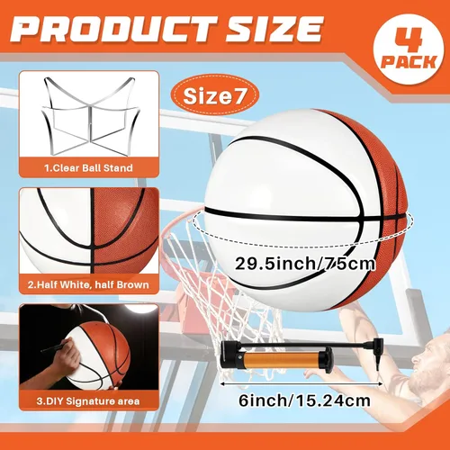 Miniatura 2 de Hiboom Balón de baloncesto con soporte de bola acrílica, panel en blanco para firma, bola oficial para escuela, universidad, entrenador, graduación