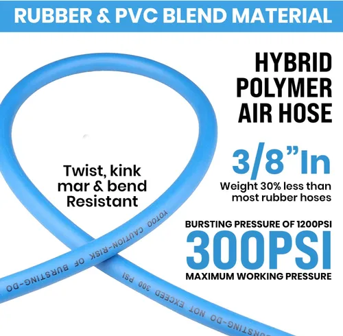 Miniatura 3 de YOTOO Manguera de aire híbrida de 3/8 pulgadas por 3 pies, 300 PSI de alto rendimiento, ligera, resistente a los dobleces, flexibilidad para todo