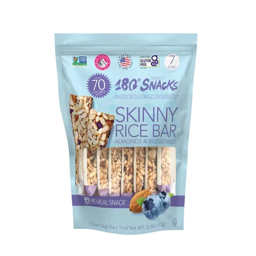 Miniatura 9 de 180 Snacks Barra de arroz delgada con sal del Himalaya, 1 paquete, 3.22 onzas (arándano y almendra)