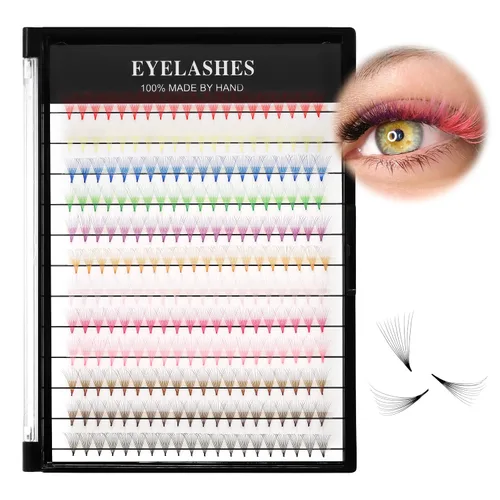 Miniatura 8 de 12 colores mezclados, 240 abanicos prefabricados 10D, extensiones de pestañas naturales de volumen largo, suaves y ligeras, coloridas pestañas