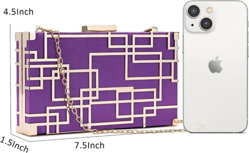 Miniatura 4 de CARIEDO Bolso de noche para mujer, elegante bolso de mano de terciopelo exquisito metal hueco, bolsos de graduación, boda, fiesta