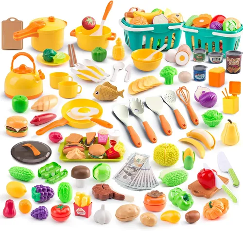 Miniatura 12 de 60 piezas de accesorios de cocina de juego para niños, juego de cocina de simulación con ollas y sartenes, vajilla y conjuntos de frutas y barbacoa