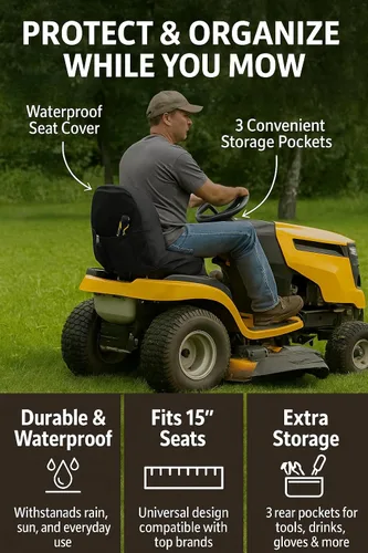 Miniatura 2 de Funda negra para asiento de tractor para cortacésped Kubota Craftsman Husqvarna John Deere Cub Cadet resistente al agua, acolchada y cómoda, se