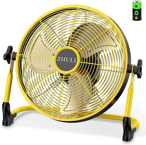 ZHULI Ventilador de piso portátil de 10 pulgadas, ventilador de campamento inalámbrico recargable, motor sin escobillas de alta velocidad, hoja de