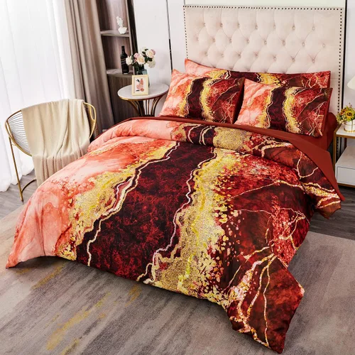 Miniatura 11 de PERFEMET Juego de edredón de 6 piezas tamaño Full, color oro aguamarina, ropa de cama en una bolsa, edredón de mármol acuarela con sábanas, suave