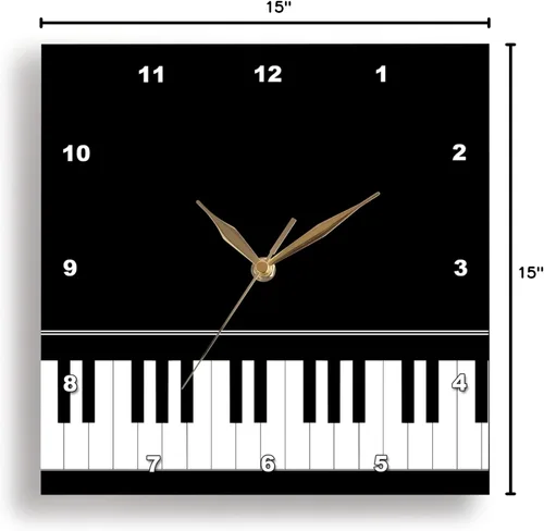 Miniatura 2 de 3dRose Black Piano Edge - Diseño musical de teclado para pianista y regalos de músico para pianista, reloj de pared, 15 x 15 pulgadas (DPP_112947_3)