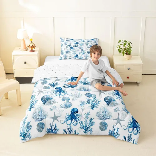 Miniatura 80 de Manfei Go Fishing Juego de edredón tamaño King para niños, juego de ropa de cama con diseño geométrico de peces de bass y rombos, decoración