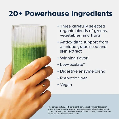 Miniatura 2 de Designs for Health EssentiaGreens and Reds (fresa kiwi, 30 porciones), superalimento vegano en polvo con espirulina, col rizada, manzana y más