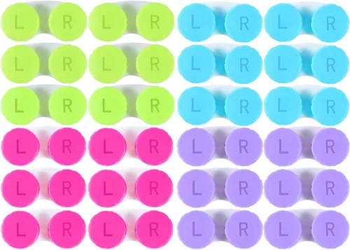 KISEER Paquete de 24 fundas coloridas para lentes de contacto, contenedor a granel, kit de almacenamiento de remojo (4 colores)