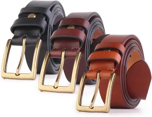 Miniatura 3 de Cinturón de cuero de grano completo para hombre, ajustable, 0.197 in de grosor, hebilla de cobre duradera
