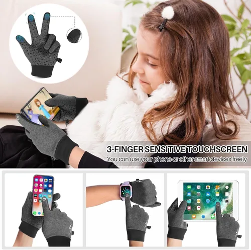 Miniatura 4 de JIAN YA NA Guantes de ciclismo de invierno para pantalla táctil para niños guantes térmicos antideslizantes a prueba de viento, guantes ligeros