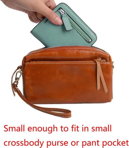 Miniatura 6 de YALUXE - Cartera de piel auténtica con bloqueo RFID para mujer, tamaño pequeño, compacto, con ventana de identificación, S