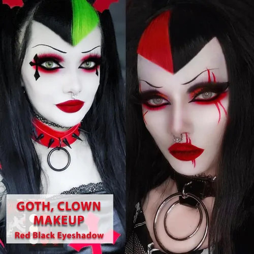 Miniatura 4 de Paleta de sombra de ojos Afflano Negro Rojo para maquillaje de Halloween de estilo gótico y payaso, paleta de sombras de ojos blancas, plateadas
