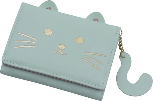 Miniatura 2 de Eilova Orityle Bonita cartera de gato para niñas y adolescentes, niños y mujeres, delgada de tres pliegues, tarjetero organizador con colgante
