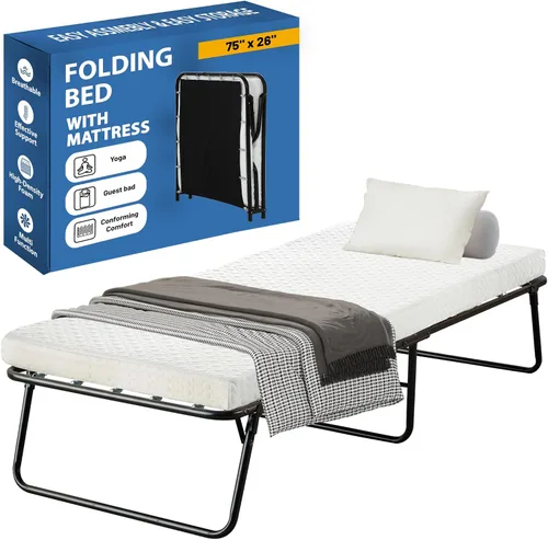 Greaton, Cama plegable de 14 pulgadas con colchón de espuma viscoelástica de lujo de 3 pulgadas, marco de metal fuerte y resistente, cama de