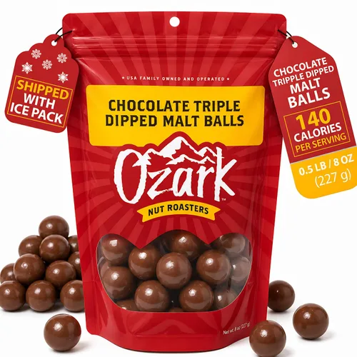 Miniatura 8 de OZARK NUT ROASTERS Bolas de malta de chocolate, aperitivo gourmet de caramelo malteado, rico sabor a chocolate, bolsa resellable de 14 onzas