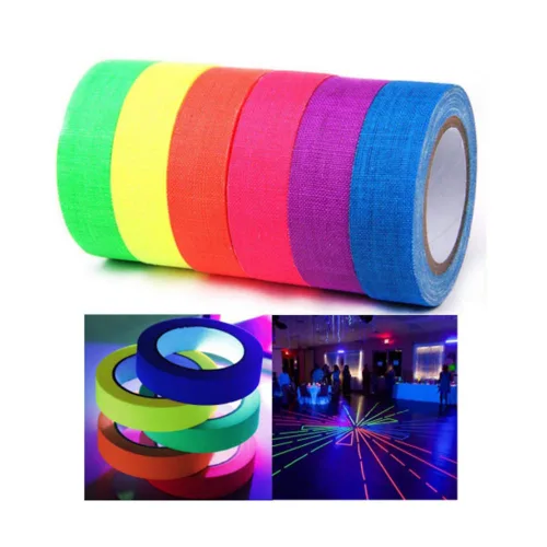Miniatura 5 de Cinta adhesiva fluorescente azul neón para gaffer, cinta de punta azul neón reactiva a luz negra UV para etapas, juegos de fiesta, pisos