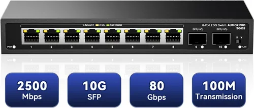 Miniatura 17 de Conmutador Ethernet Gigabit no administrado de 5 puertos, concentrador de red AUMOX PRO Home, divisor Ethernet de oficina, Plug-and-Play