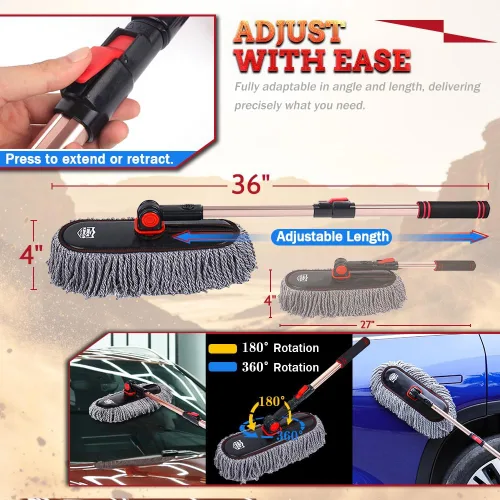 Miniatura 3 de Plumero exterior de coche libre de arañazos – 27-36 pulgadas mango extensible de microfibra cepillo de polvo automático para SUV, RV, camión
