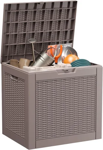 Miniatura 34 de EasyUp Caja de almacenamiento al aire libre de 30 galones, caja de resina para muebles, herramientas de jardín, cajas de almacenamiento exteriores
