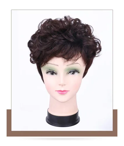 Peluca de pelo corto y rizado para cabello fino, extensiones de cabello humano Remy real, parte superior de tupé, para mujeres, 4.7x4.7 in, marrón