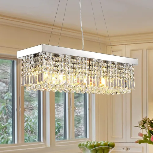 Miniatura 12 de Araña rectangular, con gotas de cristal, de Siljoy, iluminación moderna, montaje empotrado en el cielorraso, aplique de luz, Blanco, 150.00watts