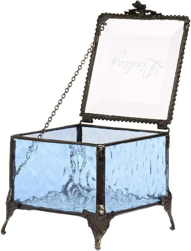 Miniatura 4 de Caja de cristal azul personalizada, vitrina decorativa para tocador, organizador de joyas, regalo de recuerdo para ella, niña, mujer, decoración