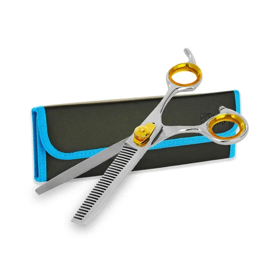 Miniatura 10 de SHARF Gold Touch - Kit de tijeras rectas de 6.5 pulgadas y tijeras de adelgazamiento de 30 dientes 440C, tijeras de peluquería profesionales
