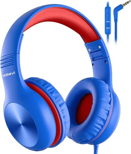 Miniatura 13 de Nabevi Auriculares para niños con cable, auriculares sobre la oreja para niños con micrófono, límite de volumen de 85/94 dB, auriculares para niños