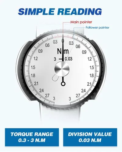 Miniatura 3 de Newtry Llave dinamométrica de dial, llave dinamométrica indicadora de dial de 0.3-3N.m con juego de enchufes (0.157-0.551 in), medidor de par